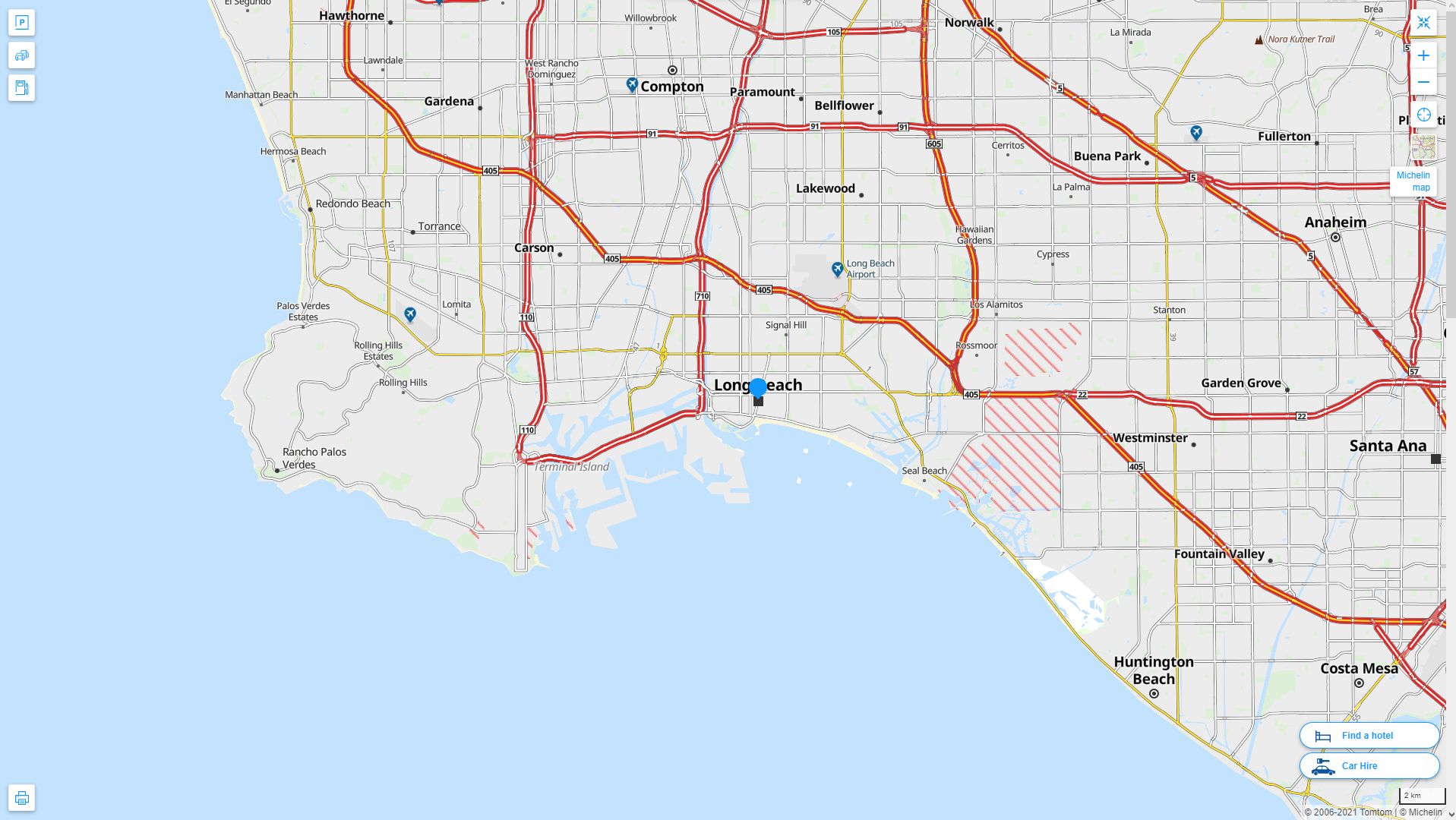 Long Beach California Highway and Road Map